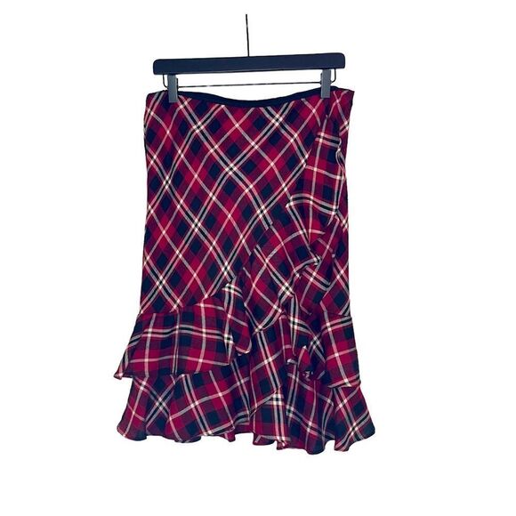 Lauren Ralph Lauren Red Plaid Midi Skirt Petite Small - Picture 1 of 11